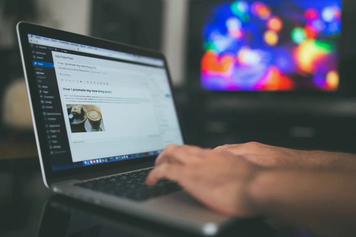 Dizüstü bilgisayarda blog yazısı düzenleyen kişi