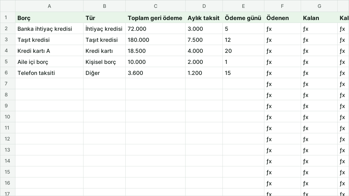 Borç Takip Şablonu: Kredi ve Taksitlerinizi Excel'de İzleyin önizlemesi