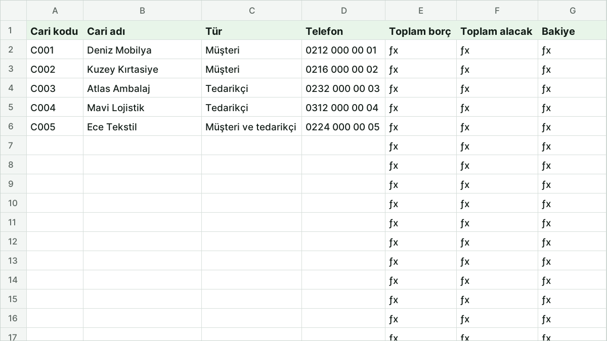 Cari Hesap Takip Tablosu: Müşteri ve Tedarikçi Bakiyeleri Tek Dosyada önizlemesi