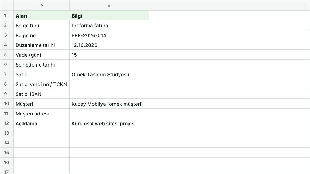 Fatura Şablonu: Excel'de Proforma ve Basit Fatura Hazırlayın önizlemesi
