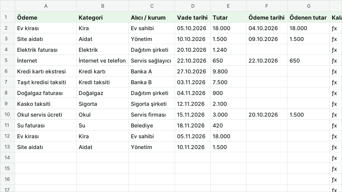Ödeme Takip Tablosu: Vadesi Yaklaşan ve Geciken Ödemeleri Görün önizlemesi
