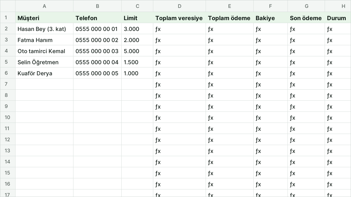 Veresiye Defteri: Müşteri Borçlarını ve Tahsilatları Excel'de Tutun önizlemesi
